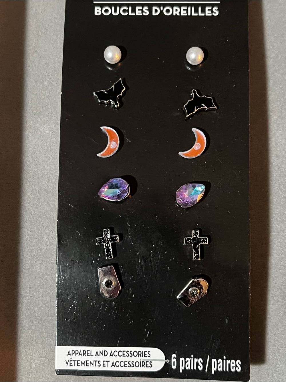 Halloween 6-Pair Earring Set - Multicolor Pearls, Orange Moon & Iridescent Gems